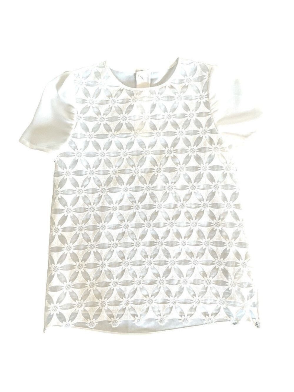 Ochirly Flower Texture Semi Sheer Short Sleeve Top Size XS